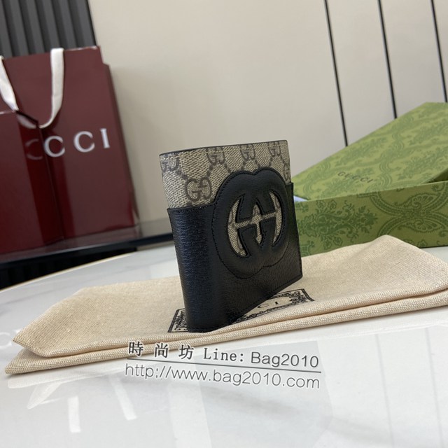 Gucci專櫃古馳最新款飾鏤空互扣式雙G錢包男士短夾錢包 jh2105型號：701420